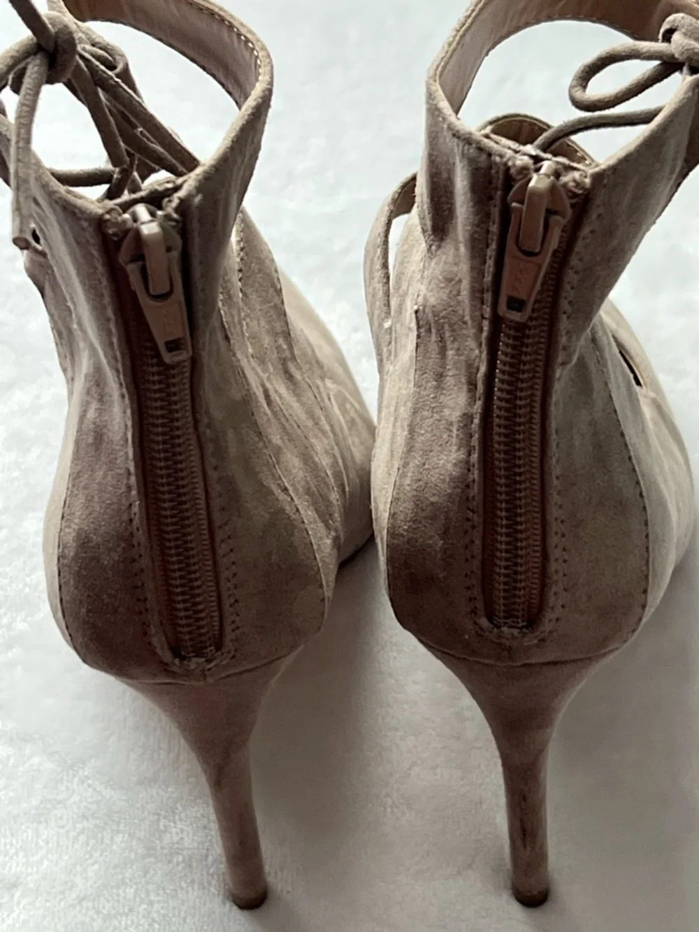 Mix No. 6 Taupe Suede Lace-Up Pointed Toe Stilettos, Size 8 - Picture 4 of 14